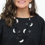 Sylca LS26N27 BLACK Luisa Leather Link Necklace