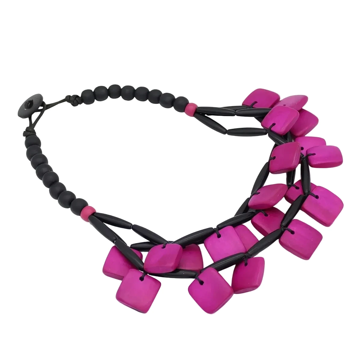 Sylca LS26N31 FUCHSIA Cascade Wooden Statement Necklace