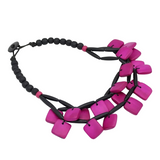 Sylca LS26N31 FUCHSIA Cascade Wooden Statement Necklace