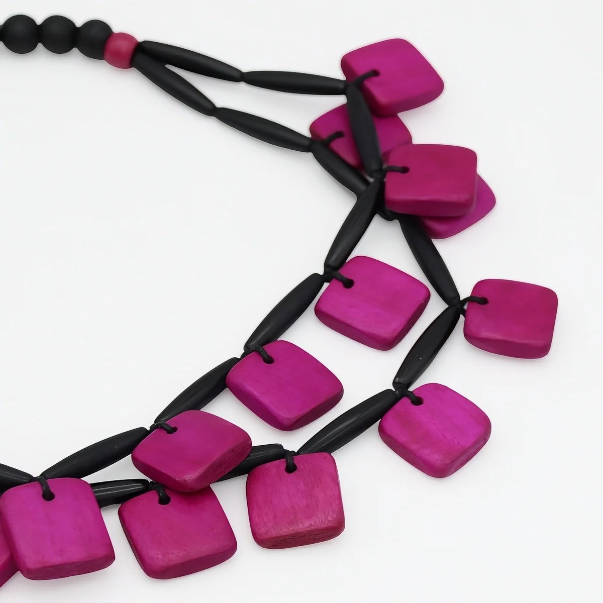 Sylca LS26N31 FUCHSIA Cascade Wooden Statement Necklace
