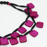 Sylca LS26N31 FUCHSIA Cascade Wooden Statement Necklace
