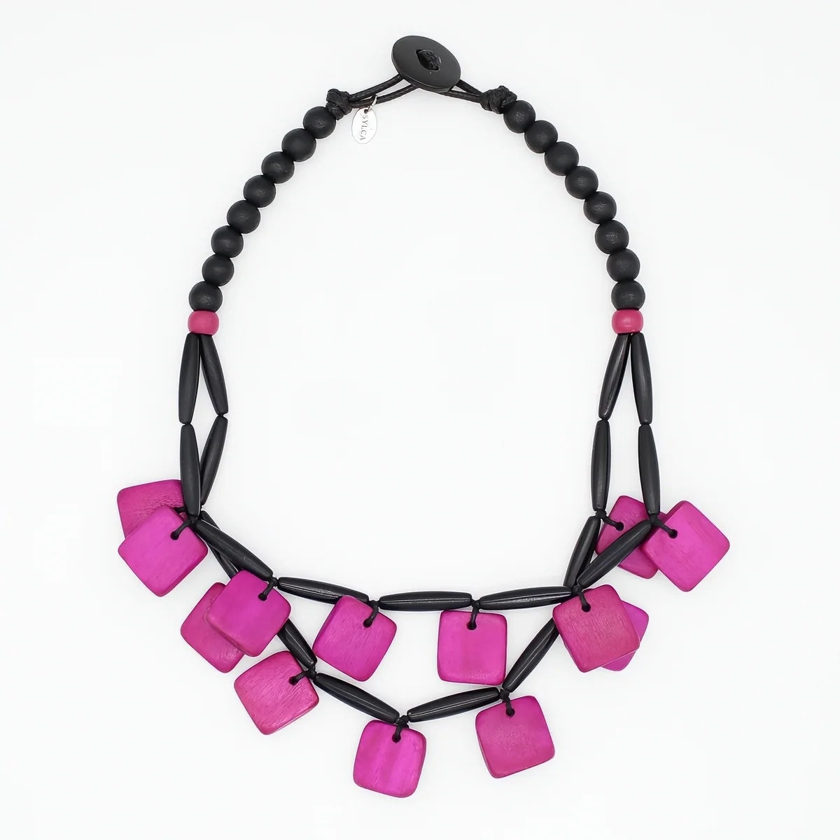 Sylca LS26N31 FUCHSIA Cascade Wooden Statement Necklace