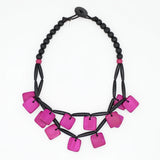 Sylca LS26N31 FUCHSIA Cascade Wooden Statement Necklace