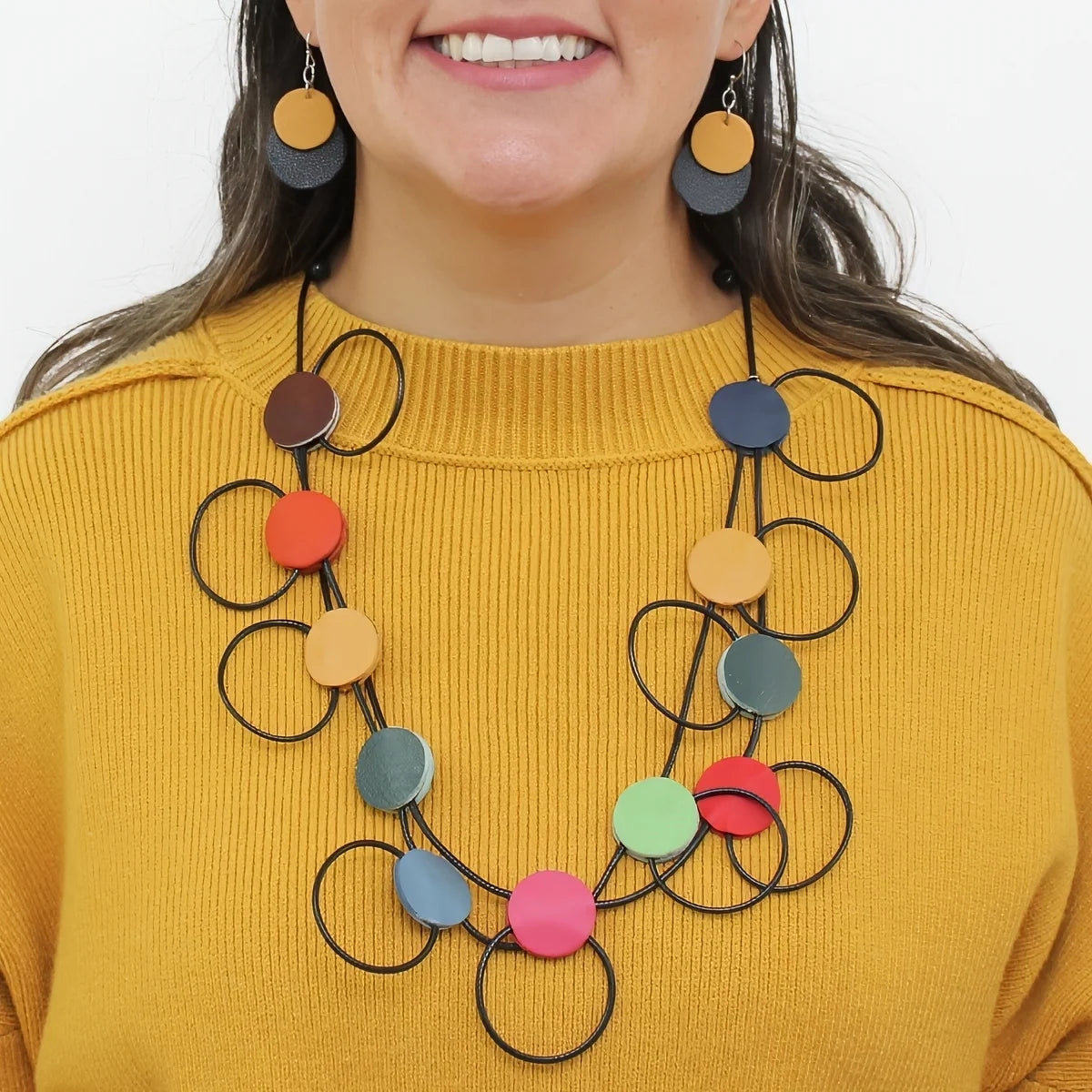 Sylca LS26N32MU MULTI Watercolor Waves Leather Loop Necklace