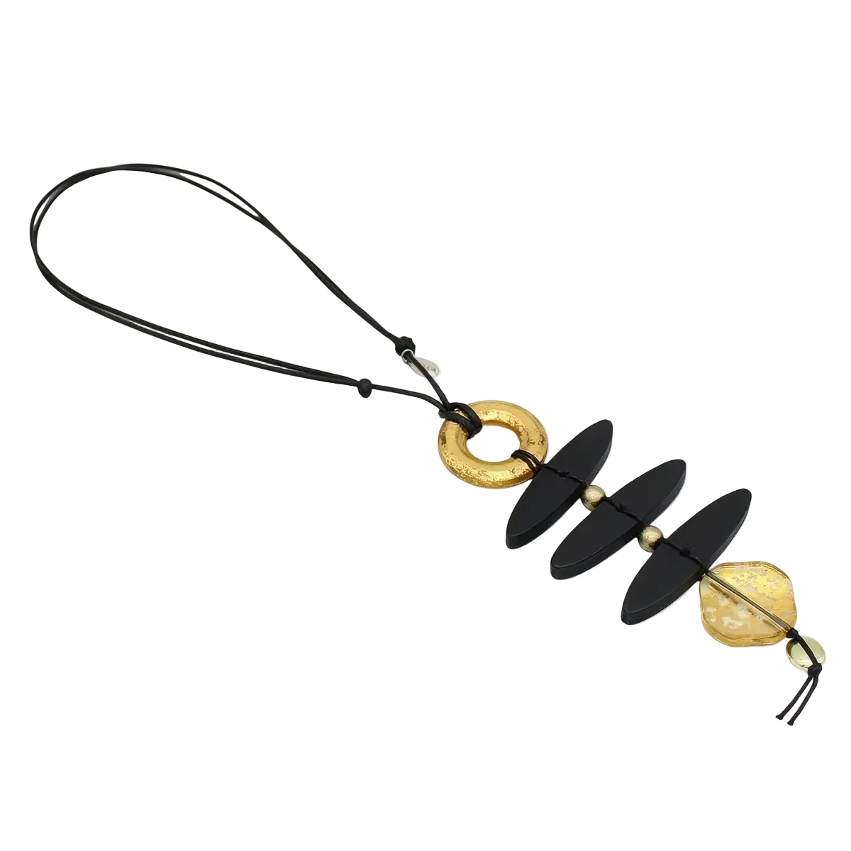 Sylca LS26N43 GOLD Sculptural Rhythm Black & Gold Necklace