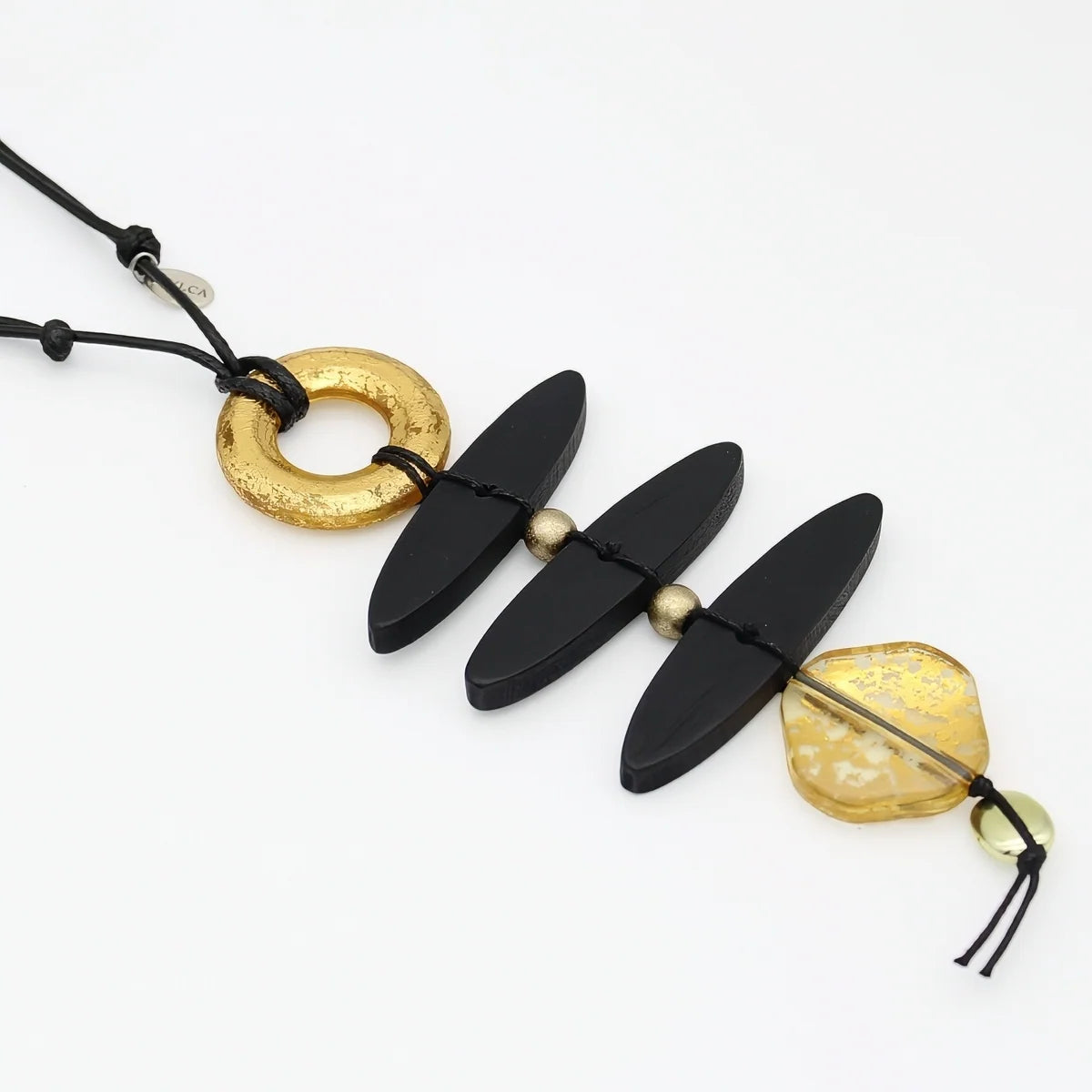 Sylca LS26N43 GOLD Sculptural Rhythm Black & Gold Necklace
