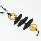 Sylca LS26N43 GOLD Sculptural Rhythm Black & Gold Necklace