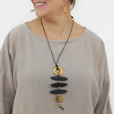 Sylca LS26N43 GOLD Sculptural Rhythm Black & Gold Necklace