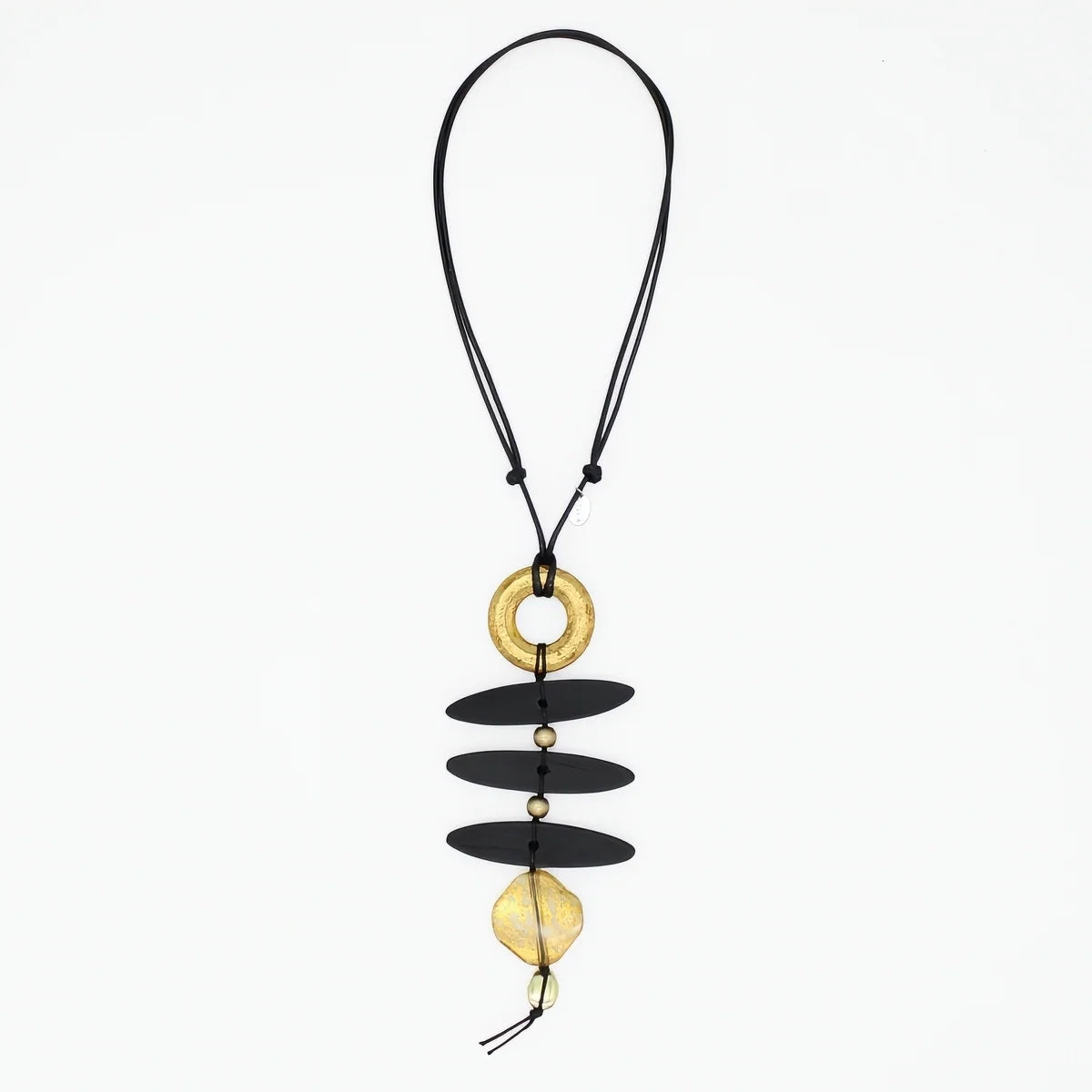 Sylca LS26N43 GOLD Sculptural Rhythm Black & Gold Necklace