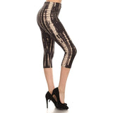 Leggings Depot CPR-S709 BLACK TAN TIE DYE One Size Crop Leggings