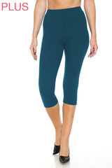 Leggings Depot CPX-128TL TEAL 1" ELASTIC WAISTBAND PLUS One Size Capri Leggings