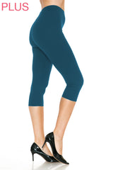 Leggings Depot CPX-128TL TEAL 1" ELASTIC WAISTBAND PLUS One Size Capri Leggings