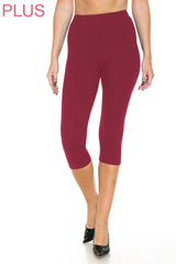 Leggings Depot CPX-128WN WINE 1" ELASTIC WAISTBAND PLUS One Size Capri Leggings