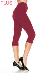 Leggings Depot CPX-128WN WINE 1" ELASTIC WAISTBAND PLUS One Size Capri Leggings