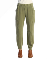 Jess & Jane M100MO MOSS Mineral Washed Garment Dyed Cotton Spandex Lantern Pants With Side Patch Pockets