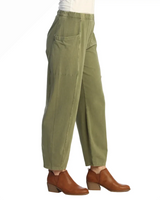 Jess & Jane M100MO MOSS Mineral Washed Garment Dyed Cotton Spandex Lantern Pants With Side Patch Pockets