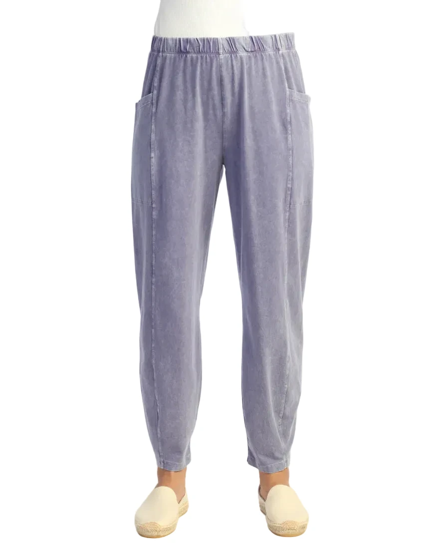 Jess & Jane M100VTB VINTAGE BLUE Mineral Washed Cotton Spandex Lantern Pants With Pockets