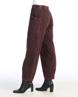 Jess & Jane M100WN Wine Mineral Washed Cotton Spandex Lantern Pants With Side Patch Pockets