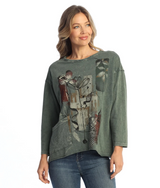 Jess & Jane M111-2163OV Olive ANTIGUA Mineral Washed French Terry Drop Shoulder Top With Thermal Pocket