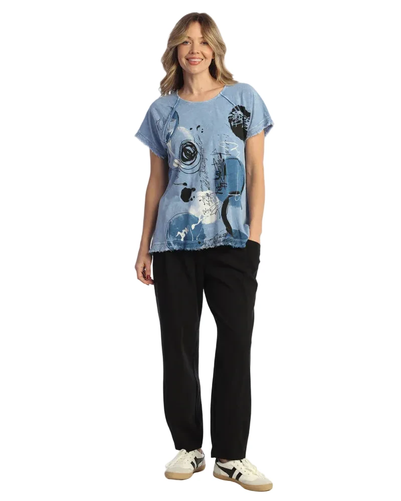 Jess & Jane M100BK BLACK Mineral Washed Cotton Spandex Lantern Pants With Pockets