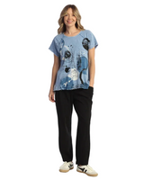 Jess & Jane M100BK BLACK Mineral Washed Cotton Spandex Lantern Pants With Pockets