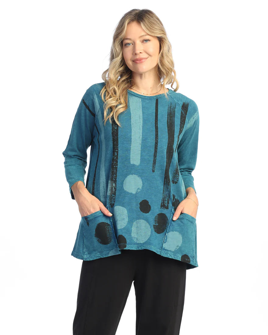 Jess & Jane M12-2032CYP DRIZZLE 100% Cotton Slub Patch Pockets Tunic Top