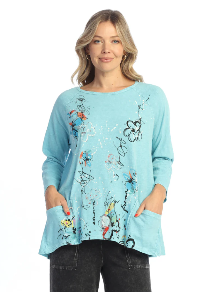 Jess & Jane M12-2098SGL CONFETTI 100% Cotton Slub Patch Pockets Tunic Top