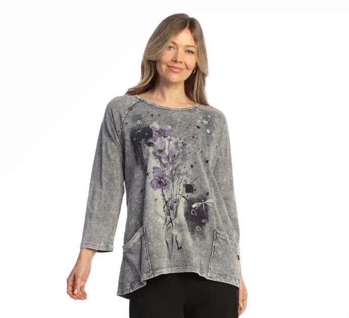 Jess & Jane M12-2280MA MID ALLURE Mineral Washed Cotton Slub Patch Pockets Tunic Top