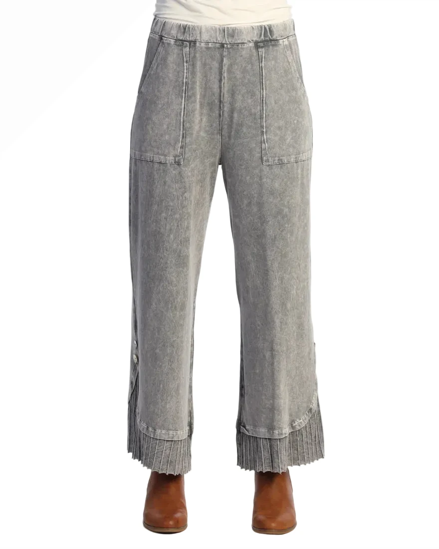 Jess & Jane M125MID MIDNIGHT Mineral Washed Garment Dyed Wide-Leg Pant With Fat Rib Contrast And Button Accent