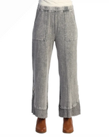 Jess & Jane M125MID MIDNIGHT Mineral Washed Garment Dyed Wide-Leg Pant With Fat Rib Contrast And Button Accent