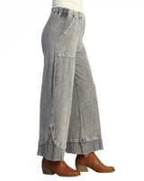 Jess & Jane M125MID MIDNIGHT Mineral Washed Garment Dyed Wide-Leg Pant With Fat Rib Contrast And Button Accent