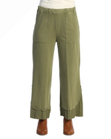 Jess & Jane M125MO MOSS Mineral Washed Garment Dyed Wide-Leg Pant With Fat Rib Contrast And Button Accent