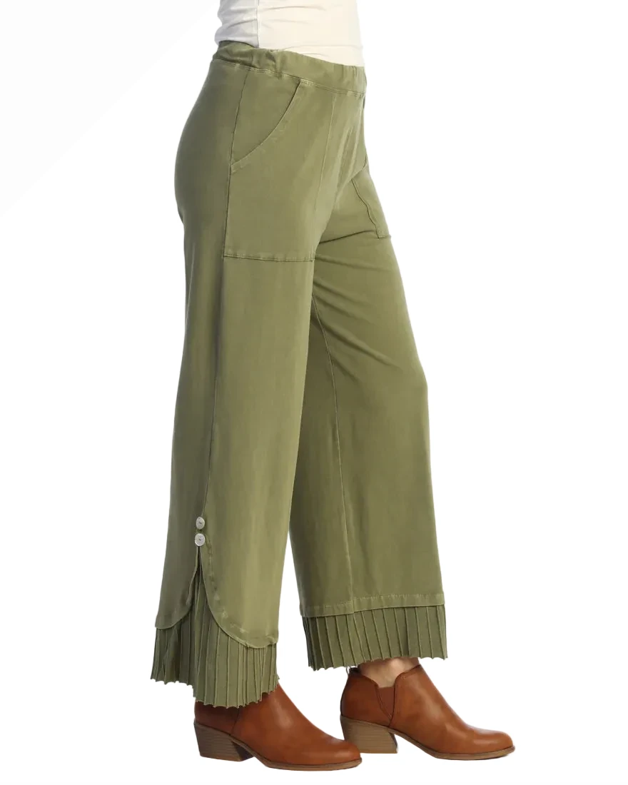 Jess & Jane M125MO MOSS Mineral Washed Garment Dyed Wide-Leg Pant With Fat Rib Contrast And Button Accent