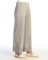 Jess & Jane M125SL Slate Mineral Washed Wide Leg Pant With Pleated Rib Hem and Button Accents