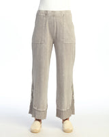 Jess & Jane M125SL Slate Mineral Washed Wide Leg Pant With Pleated Rib Hem and Button Accents