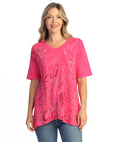 Jess & Jane M136-2213 FUSA LOVEBUG Garment Dyed 100% Cotton V-Neck Half Sleeve Tulip Hem Top