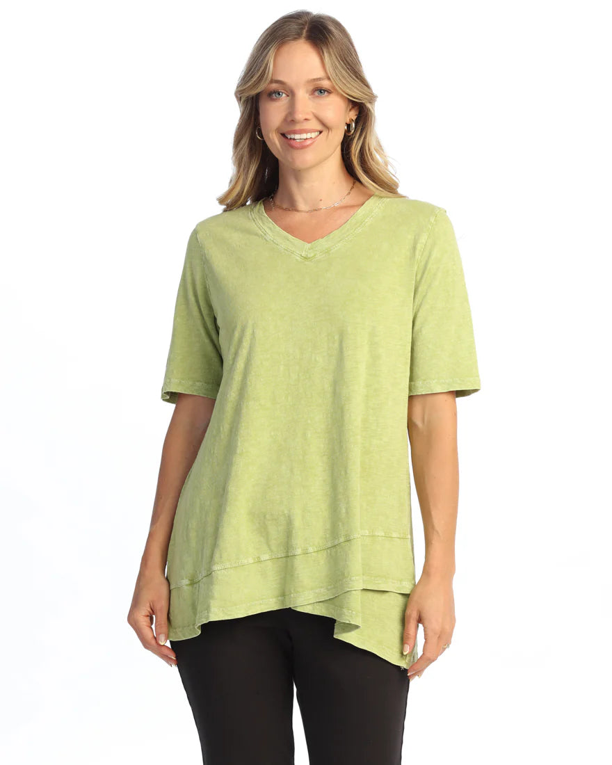 Jess & Jane M136CTC CACTUS Garment Dyed 100% Cotton V-Neck Half Sleeve Tulip Hem Top