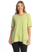 Jess & Jane M136CTC CACTUS Garment Dyed 100% Cotton V-Neck Half Sleeve Tulip Hem Top