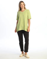 Jess & Jane M136CTC CACTUS Garment Dyed 100% Cotton V-Neck Half Sleeve Tulip Hem Top