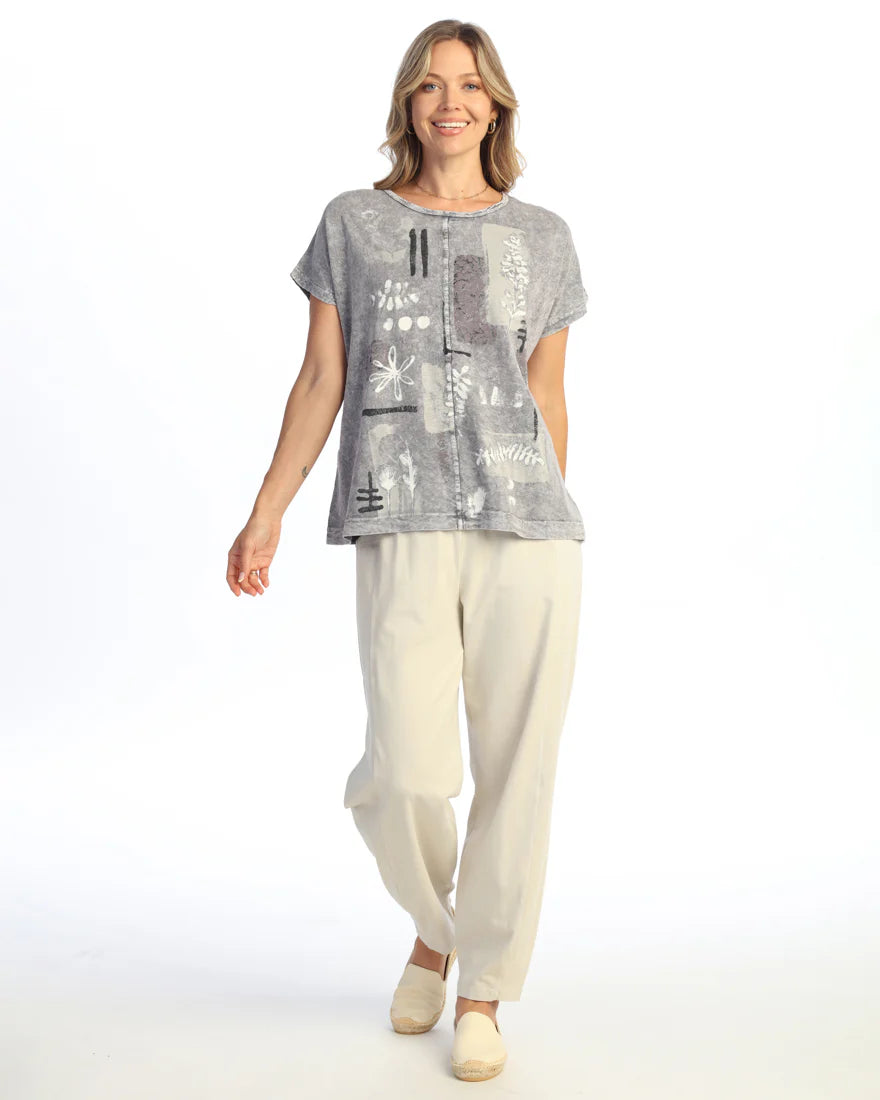 Jess & Jane M137-2223 MID TERRA Mineral Washed 100% Cotton Center Seam Boxy Top