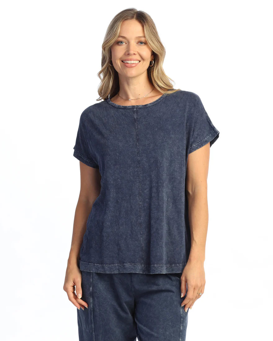 Jess & Jane M137DN DENIM Garment Dyed 100% Cotton Center Seam Boxy Dolman Top