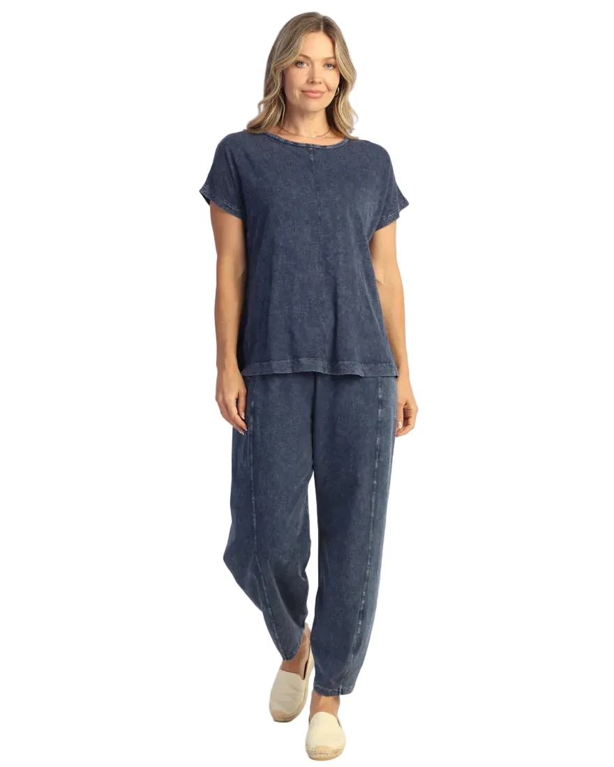 Jess & Jane M137DN DENIM Garment Dyed 100% Cotton Center Seam Boxy Dolman Top