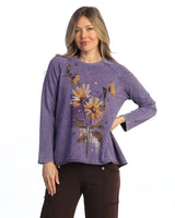 Jess & Jane M148-2180PU PURPLE SUNDANCE Mineral Washed Raglan Sleeve Terry-Spandex Top