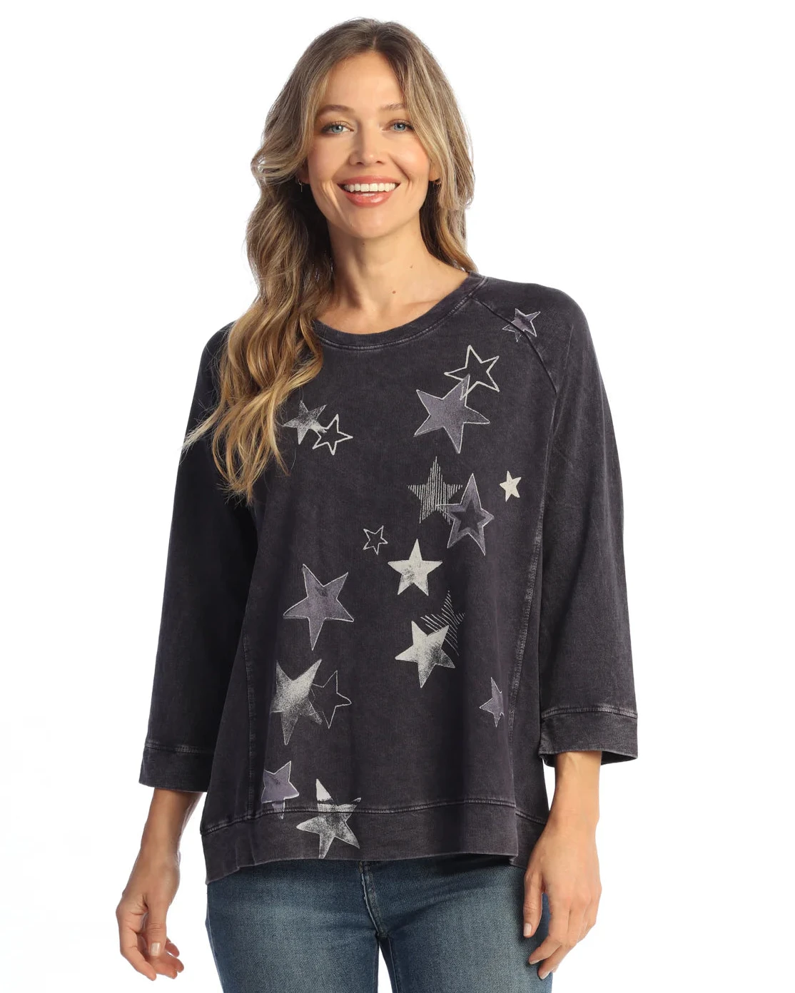 Jess & Jane M51-2165VI Violet STARLA Mineral Washed French Terry Top