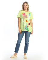 Jess & Jane M822108L Lime MADISON Mineral Washed 100% Cotton Short Sleeve Ruffle Layer Tunic Top