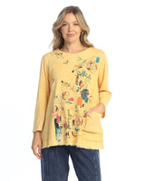 Jess & Jane M942092 WHEAT WHIMSY Mineral Washed 100% Cotton Slub Tunic Top With Cotton-Linen Pocket And Layer Detail