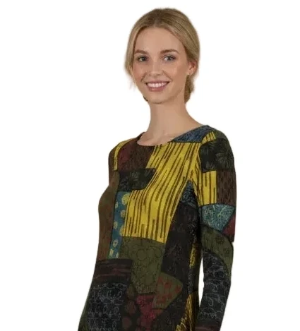 Moonlight MD6014KW KIWI Mix Pattern Dress With Removable Cowl