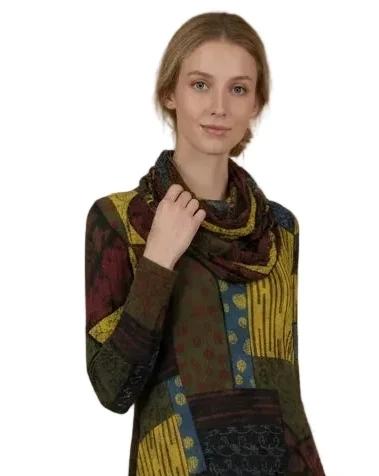 Moonlight MD6014KW KIWI Mix Pattern Dress With Removable Cowl