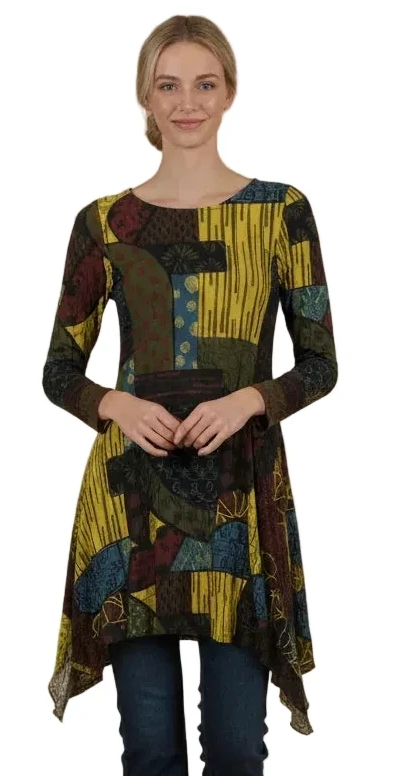 Moonlight MD6014KW KIWI Mix Pattern Dress With Removable Cowl