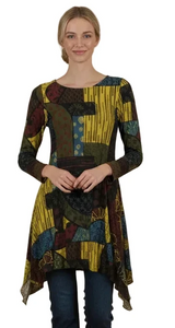Moonlight MD6014KW KIWI Mix Pattern Dress With Removable Cowl